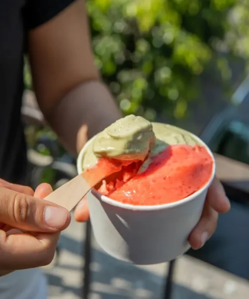 Vaso de helado con dos sabores